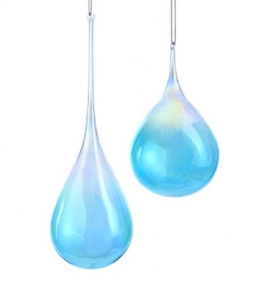 Kurt Adler - Blue Glass Drop Ornaments - Set of 2