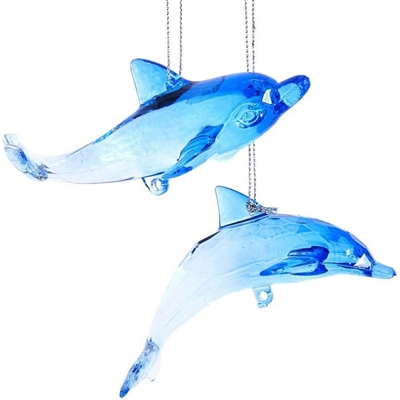 Kurt Adler - Blue and Clear Dolphin Ornaments - Set of 2
