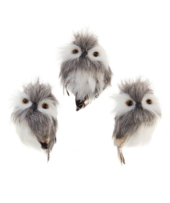 Kurt Adler - 4" Grey Hanging Owl Ornaments - Set of 3