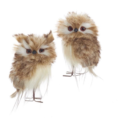 Kurt Adler - Brown with White Fur Owl Ornaments - Set of 2