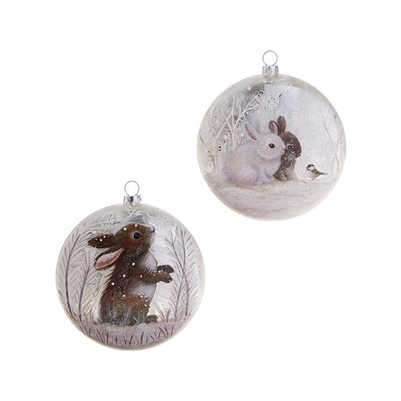 RAZ Imports - Bunny Rabbit Glass Disc Ornaments, Set of 2 - 4.75"