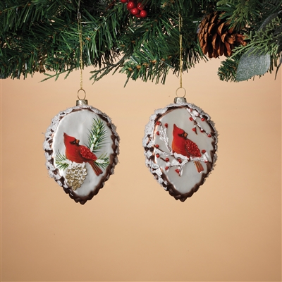 Gerson - Cardinal Pine Cone Ornaments - Set of 2