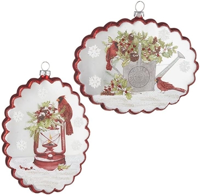 RAZ Imports - Cardinal Scalloped Disc Ornament Set of 2