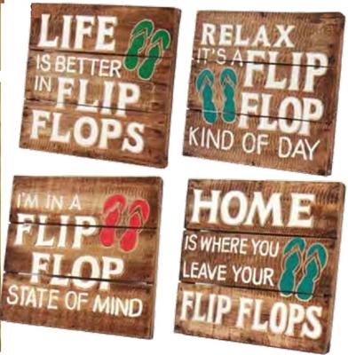 Dei - Carved Wood Plank Flip Flop Signs
