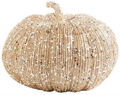 K&K Interiors 4.5 Inch Champagne Glitter Pumpkin