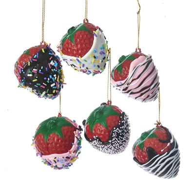 Kurt Adler - 2" Chocolate Covered Strawberries Ornaments - Set of 6