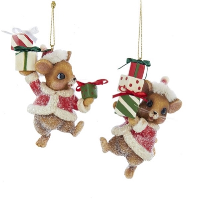 Christmas Mouse Holding Gifts Set of 2