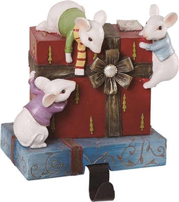 Christmas Mouse w/Gift Box Stocking Holders - Set of 2