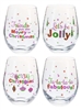 Ganz - Colorful holiday Stemless Wine Glasses - Set of 4