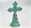 Decorative Teal Cross with Gold Accents