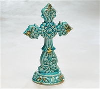 Decorative Teal Cross with Gold Accents