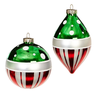 RAZ Imports - Dots and Stripes Pattern Ornaments - Set of 2