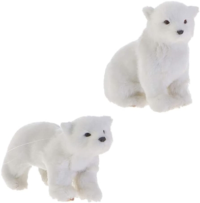 RAZ - Faux Fur - Polar Bear Ornaments - Set of 2