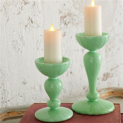 Faux Milk Glass Candle Holders - Jade - Set of 2