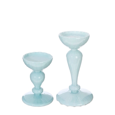 Faux Milk Glass Candle Holders - Blue - Set of 2