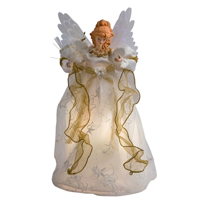 Kurt Adler 14-Inch Fiber Optic Ivory and Gold Animated Angel Treetop