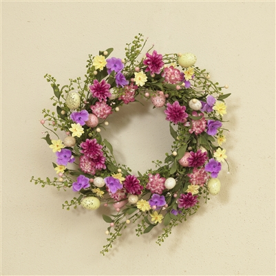 Gerson - 24" Natural Twig Easter Egg and Colorful Flower Wreath