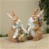 Gerson - 8.75" Natural Grass Easter Bunny Figurines with Easter Baskets - set of 2