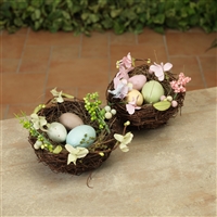 Gerson - Natural Vine Bird Nests w/ eggs - Set of 2