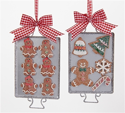 Kurt Adler - Gingerbread Men Baked Cookies on Tray Ornaments Set of 2 Metal