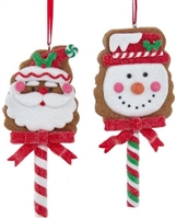 Kurt Adler - Gingerbread Santa and Snowman Cookie Pops - Set of 2