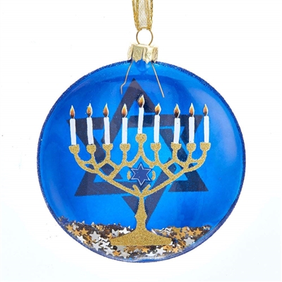 Kurt Adler - Glass  Hanukkah Disc Ornament, 100-mm / 3.94 inch