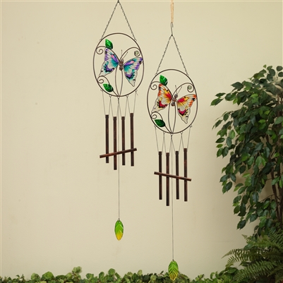 Gerson - Glass Butterfly Wind Chimes - Set of 2 - 33.0 inches