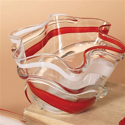 Gerson - Glass 'Candy Cane' Striped Decorative Bowl - 8.9"