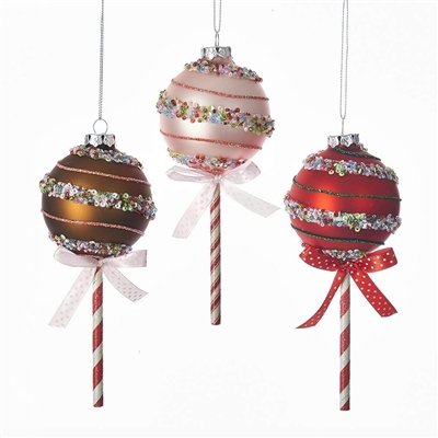 Kurt Adler 6.5" Glass Candy Lollipop Ornament - Set of 3