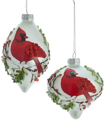 Glass Cardinal Pattern Ornaments - Set of 2 - Kurt Adler