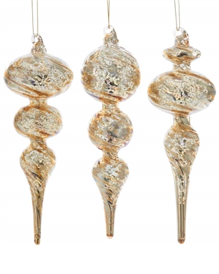 Kurt Adler - 8.5" Glass Gold Finial Ornaments - Set of 3