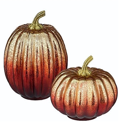 Grasslands Road - Glass Light Up Pumpkins Set of 2 - LED