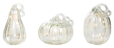 Glass Pearlized Lighted Pumpkins - Set of 3