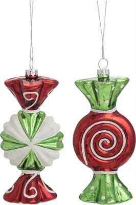 Glass Peppermint  Candy Ornaments - Set of 2