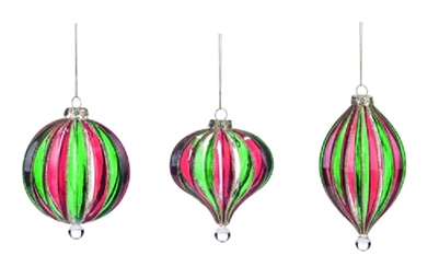 Transpac - Glass Retro Ornaments - Set of 3