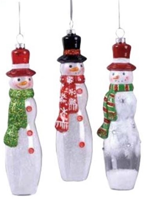 Glass Snowman Ornaments - Set of 3