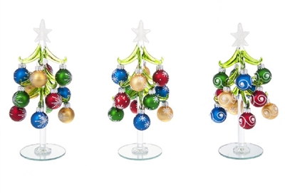 Glass Trees with Miniature Ornaments Set of 3 - Ganz - 8.25  inches