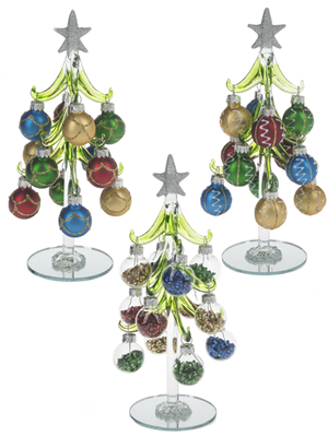 Glass Trees with Miniature Ornaments Set of 3 - Ganz - 8.25  inches