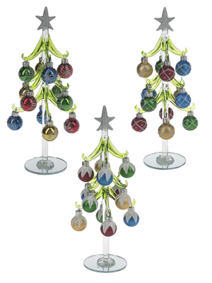 Glass Trees with Miniature Ornaments Set of 3 - Ganz - 10 inches