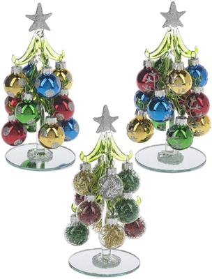 Glass Trees with Miniature Ornaments Silver Star - Set of 3 - Ganz - 6.00 inches