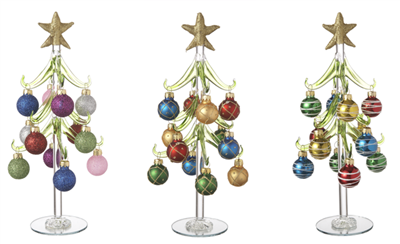 Glass Trees with Miniature Ornaments Set of 3 - Ganz - 10 inches