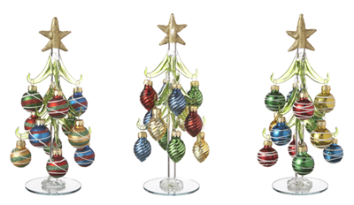 Glass Trees with Miniature Ornaments Set of 3 - Ganz - 8.25  inches