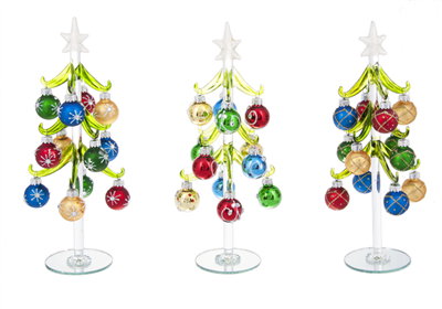 Glass Trees with Miniature Ornaments Set of 3 - Clear Star - Ganz - 10 inches