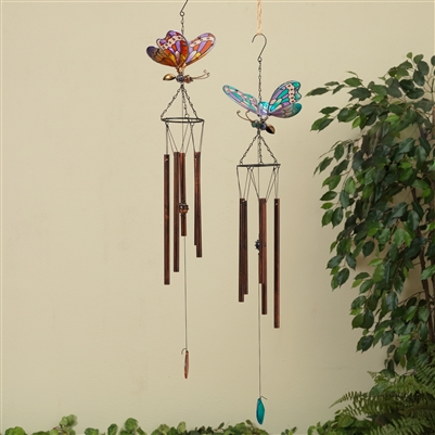 Gerson - Glass and Metal Butterfly Wind Chimes - Set of 2