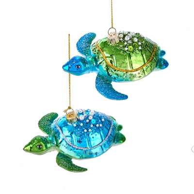 Kurt Adler - Glass blue and Green Sea Turtles - Set of 2