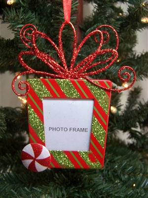 Glittered Gift Box Picture Frame Ornament