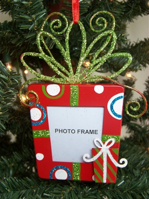 Glittered Gift Box Picture Frame Ornament