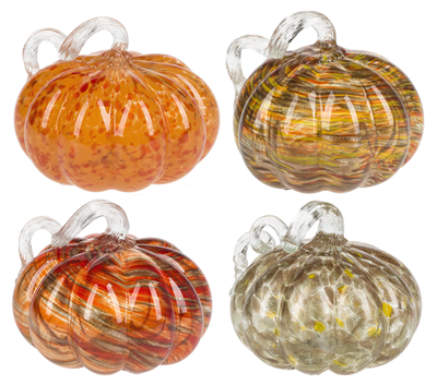GANZ - Hand Blown Light Up Fall Glass Pumpkins - Set of 4