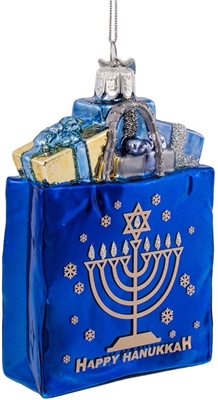Kurt Adler - Happy Hanukkah Gift Bag Glass Ornament