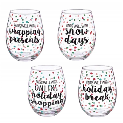 Grasslands Road - Holiday Stemless Wine Glasses - Set of 4